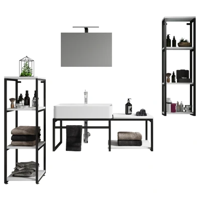 Abbildung von VCM Waschbeckenunterschrank &quot;VCM 5 tlg. Waschplatz Waschtisch Badmöbel Set Waschbecken Holz Metall Industrial Style Bitila 100 V1&quot;, (5 St.)