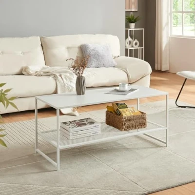 Abbildung von en.casa Couchtisch, »Ruokolahti« mit Gitterablage 102x43x46cm aus Stahl Weiß, matt