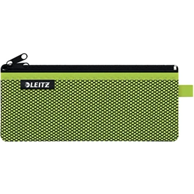 Abbildung von Leitz WOW Mäppchen mit 2 Fächern, Leichtläufiger Reißverschluss, Abwaschbar, Ideales Nylon Stifteetui, Größe M, 21 x 8,5 cm, Grün, 40120054