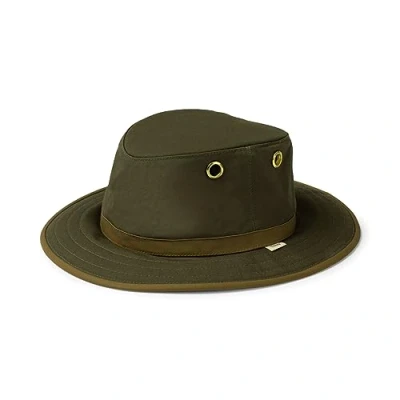 Abbildung von Tilley Unisex Twc7 Outback gewachster Baumwolle Mütze, Grün mit hellbraunem Rand, 7 3/8