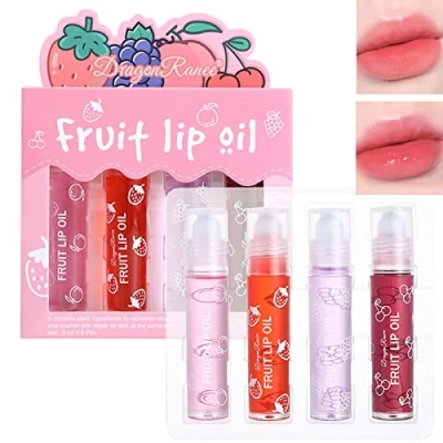 Abbildung von Glitzer Lipgloss Aufrollen,Lip Shiner Roll On,Lip Gloss Set,Farblos Durchsichtig, 4Pcs Lip Obst Geschmack,Feuchtigkeitsspendender Lippenbalsam,Transparenter Lippenverstärker
