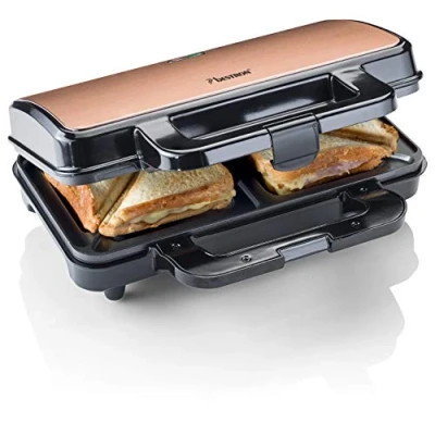 Abbildung von bestron Sandwichmaker &quot;ASM90XLCO XL Sandwich Toaster&quot;, 900 W, antihaftbeschichtet, für 2 Sandwiches, Schwarz/Kupfer