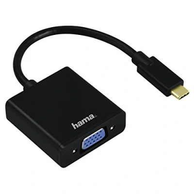 Abbildung von Hama USB C Adapter auf VGA (Anschluss von Geräten mit 3.1 Type und Thunderbolt 3 an Monitore/TV/Beamer, Full HD, vergoldeter Stecker) schwarz