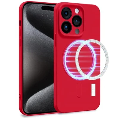 Abbildung von MyGadget Hülle für Apple iPhone 15 Pro [ kompatibel mit MagSafe ] Zweilagige Handyhülle Kameraschutz Cover Innenfutter &amp; Silikon außen Rot