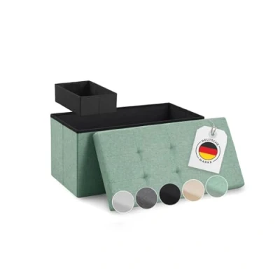 Abbildung von Blumtal Sitzbank mit Stauraum + extra Box Truhenbank 76x38x38 cm Sitztruhe Bequemer Hocker Aufbewahrungsboxen Storage Bench Sitzbox in Türkis hell