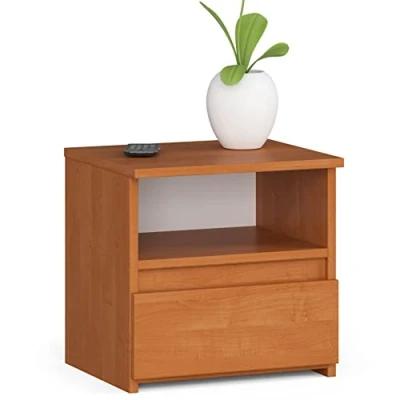 Abbildung von AKORD Nachttisch mit Schublade Nachtkommode, Nachtkästchen Schlafzimmer Schrank B40 x H40 T35 cm Erle