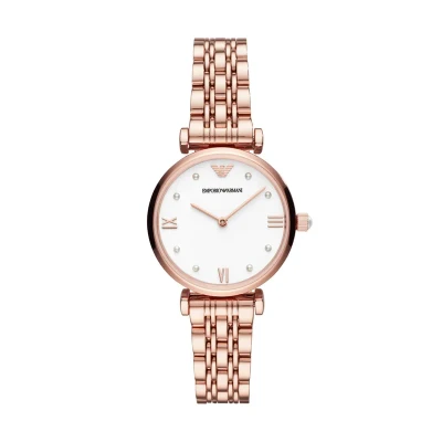 Abbildung von Emporio Armani Uhr für Damen, Zweizeiger Uhrwerk, 32mm Rosegold Edelstahlgehäuse mit einem Edelstahlarmband, AR11267