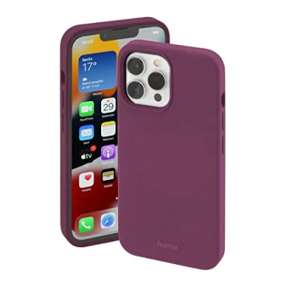 Abbildung von Hama Hülle für Apple iPhone 13 Pro Max kompatibel mit MagSafe (Magnetische induktives Laden, Handyhülle schützt vor Stößen, Kratzern und Schmutz, seidig mattes Case aus TPU) bordeaux
