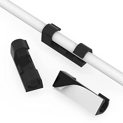 Abbildung von URAQT Kabelclips, 40 Stück Kabelhalter mit Starken Selbstklebend Pads Kabelklemme Kabelmanagement für Haus Schreibtisch Büro USB Ladekabel PC TVKabel und Audiokabel Usw(Schwarz 9mm)