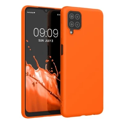 Abbildung von kwmobile Hülle kompatibel mit Samsung Galaxy A12 weiches TPU Silikon Case Cover geeignet für kabelloses Laden Neon Orange