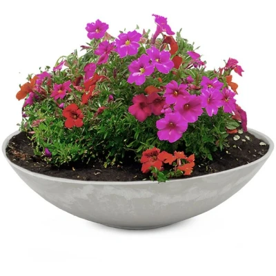 Abbildung von matches21 HOME &amp; HOBBY Blumentopf Pflanzschale für außen Dekoschale rund hellgrau marmoriert 45 cm (1 St), Blumen Schale als wetterfeste Friedhof Grab Schmuck Grabschale