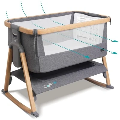 Abbildung von Tutti Bambini CoZee® Air Beistellbett Baby &amp; Reisebett mit Matratze Kompakt faltbar Tasche Atmungsaktive 6 fache Höhenverstellung 0 Monate (Eiche Anthrazit)