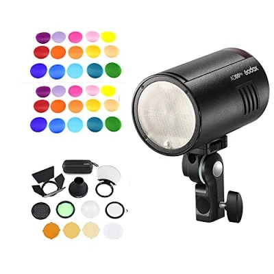 Abbildung von Godox AD100Pro Pocket Studio Porträt Blitzlicht OLED Bildschirm 5800K 1 / 8000s Sync TTL/Multi/M Blitz + V 11C Farbfilter Kit15 2 AK R1 Taschenblitz Zubehör Kit