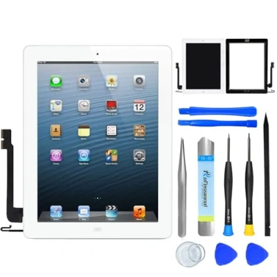 Abbildung von NB+ Touchscreen Digitizer für iPad 4 Display 9,7 Zoll, 2012(A1458 A1459 A1460) Generation, mit Home Button, Werkzeug Set, Vorab klebender(Weiß)