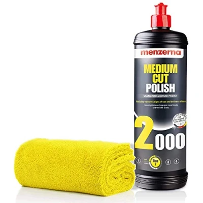 Abbildung von detailmate Menerna Politur Set: Menzerna 2000 MEDIUM Cut 1L + Mikrofasertuch 550GSM, 40x40cm