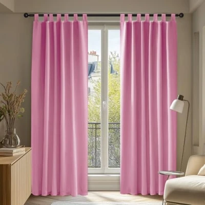 Abbildung von Deconovo Verdunkelungsvorhang Schlaufen Gardinen Kinderzimmer Thermogardine Schlaufen, 214x132 cm(HöhexBreite), Rosa, 2er Set