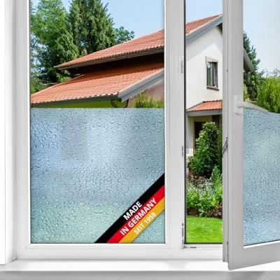 Abbildung von d c fix Fensterfolie Tropfen selbstklebend Sichtschutz beidseitig blickdicht Folie für Bad Fenster, Küche, Glastür Milchglasfolie Sichtschutzfolie Glasfolie 45 cm x 2 m