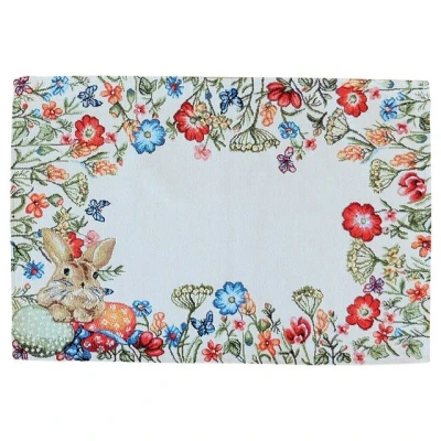 Abbildung von matches21 Tischläufer Mitteldecke Gobelin Osterhasen &amp; Blumen gewebt beige bunt Tischwäsche 1 STK 35x50 cm Mischgewebe