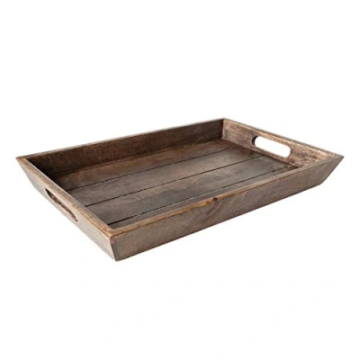 Abbildung von Riess Ambiente Massives Tablett 44x29cm Mangoholz antik Finish mit Tragegriffen Serviertablett Frühstückstablett Küchentablett Holz
