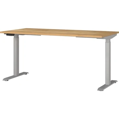 Abbildung von Germania Schreibtisch 7908 641, in Navarra Eiche Nb./Silber, EL. höhenverstellb., 160 x 120 80 cm (BxHxT)