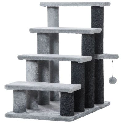 Abbildung von Haustiertreppe mit Kratzbaum Ball 4 stufige Katzentreppe Hundetreppe Tiertreppe Spanplatte Plüsch Ju