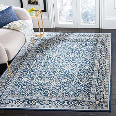 Abbildung von SAFAVIEH Traditionell Teppich für Wohnzimmer, Esszimmer, Schlafzimmer Brentwood Collection, Kurzer Flor, Marineblau und Hellgrau, 122 X 183 cm