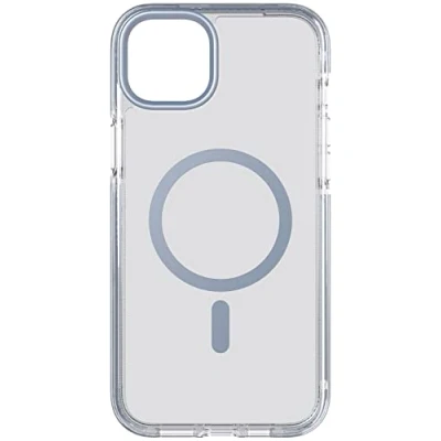 Abbildung von tech21 Evo Crystal Hülle für iPhone 14 Plus, Kompatibel mit MagSafe, Einfache Telefonhülle, TPU und Antimikrobiall, Transparent/Blau, Fallschutz: 4,9m