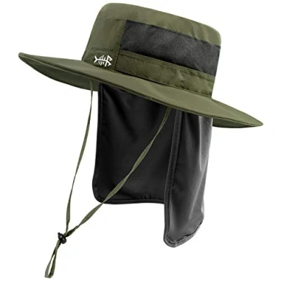 Abbildung von Bassdash Sonnenhut Fischerhut Bucket Hut UPF 50+ UV Schutz Wasserdichter taktischer Angelhut mit breiter Krempe Einstellbare Größe Abnehmbarer Halsklappe für Männer und Frauen
