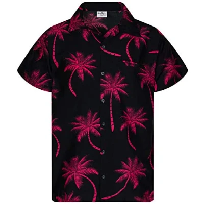Abbildung von King Kameha Funky Hawaii Hemd, Herren, Kurzarm, Palm Shadow, Schwarz Rot, S