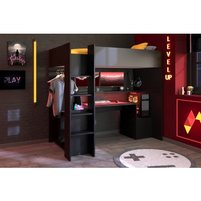 Abbildung von INOSIGN Gamerbett &quot;&quot;Meddox&quot;, Kinderbett, Jugendbett, BESTPREIS Mit LED, Schreibtisch&quot;, (Gesamtaußenmaße B/T/H 203,7/94,4/180 cm), Kleiderstange, viel Stauraum, ideal für kleine Räume, ALL IN ONE Bett