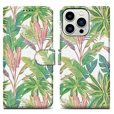 Abbildung von Cadorabo Hülle kompatibel mit Apple iPhone 14 PRO Handyhülle ausim Muster Design Premium Kunst Leder Flip Klappbare Stoßfeste Magnetische [Standfunktion] Case für in Grün