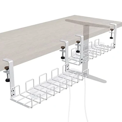 Abbildung von Kabelkanal Schreibtisch klemmbar, weiß werkzeugfreie 4 Wege Montage verstaut Kabel &amp; Steckdosenleisten (2x Größe M, Grid Design, Kabelorganizer/Kabelmanagement) KD Essentials