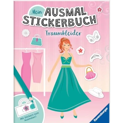 Abbildung von Ravensburger Mein Ausmalstickerbuch Traumkleider Großes Buch mit über 300 Stickern, viele Sticker zum Ausmalen
