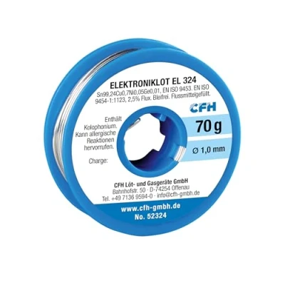 Abbildung von CFH Elektroniklot EL 324, Ø 1,0 mm Lötzinn mit Flussmittel bleifrei 70 g, Ideales Lot für präzise Feinlötungen in der Elektronik und Elektrotechnik, Made Germany
