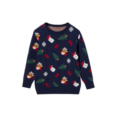 Abbildung von Vertbaudet Jungen Weihnachtspullover mit lustigem Jacquardmuster Oeko Tex Marine 158/164
