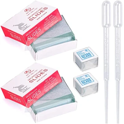 Abbildung von HATANSE 100 Stück 76x26mm Vorgereinigte Mikroskop Objektträger und 200 20x20mm Deckgläser Microscope Slides Zubehör mit 4 Tropfer
