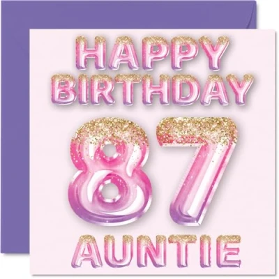 Abbildung von Stuff4 Geburtstagskarte zum 87. Geburtstag für Tante rosa &amp; lila Glitzerballons Happy Birthday Karten 87 Jahre alte von Neffe Nichte, 145 mm x