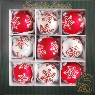 Abbildung von Krebs Glas Lauscha Weihnachtsbaumkugel &quot;Schneeflocken, Weihnachtsdeko rot, Christbaumschmuck&quot;, (Set, 9 St.), hochwertige Christbaumkugeln aus Glas, mundgeblasen