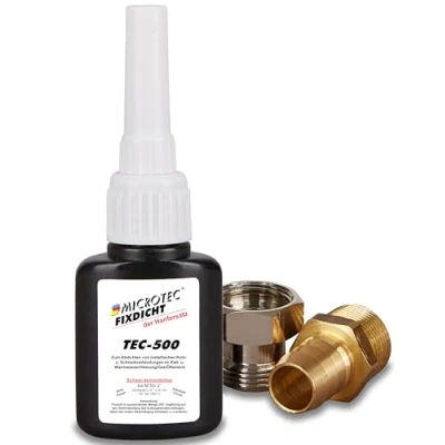 Abbildung von Microtec® Fixdicht Dichtmittel TEC 500 10g Gewindedichtung und Schraubensicherung der Hanfersatz aus Flasche extra hohe Hitzebeständigkeit sicheres Gewindedichtmittel DVGW
