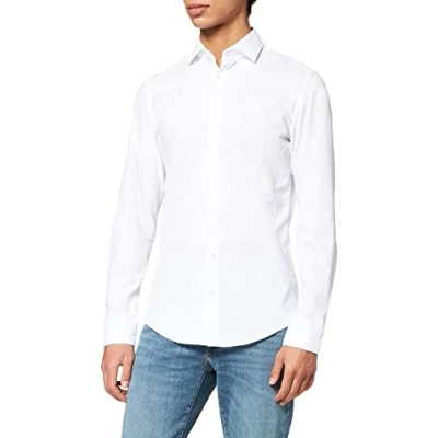 Abbildung von Seidensticker Herren Slim Fit Langarm mit Spread Kent Kragen Bügelleicht Uni Smart Business by 100% Baumwolle Businesshemd, Weiß (Weiß 1), (Herstellergröße: 36)
