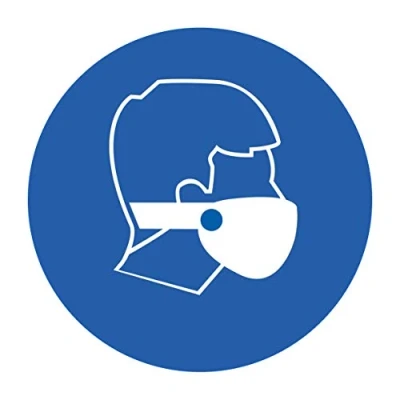 Abbildung von 10 Stück Mundschutz Aufkleber Schutzmaske Sticker Ø 9,5cm Gebotszeichen mit UV Schutz Warnzeichen für Außen und Innenbereich Verbotszeichen von STROBO. (9,5 x 9,5 cm, Aufkleber)