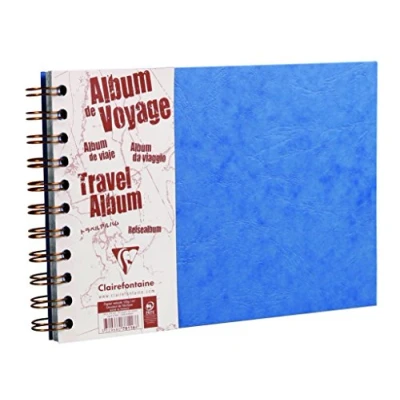 Abbildung von Clairefontaine 781064C Spiralbuch / Reisealbum Age Bag DIN A4 Querformat 29,7x21cm 40 Blatt liniert weiß Zeichenpapier 120g &amp; schwarz 160g mit Körnung Blau Lederoptik 1 Stück