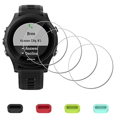 Abbildung von iDaPro Displayschutz Schutzfolie für Garmin Forerunner 935 Smartwatch + 4 teiliger Ladeanschlussschutz, 9H Härte Gehärtetes Glas Displayschutzfolie Einfache Installation [4 Stück]