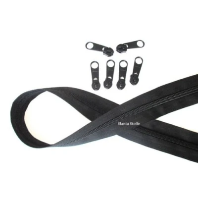 Abbildung von Slantastoffe 2m Reißverschluss endlos, Spirale 5mm + 6 Schieber/Zipper 27 Farben, Meterware (Schwarz)