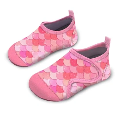 Abbildung von Badeschuhe Kinder Strandschuhe Schwimmschuhe Mädchen Baby Wasserschuhe Schnell Badesoken Aquaschuhe Trocknend Barfuss Schuhe（Fischschuppen Rosa 24/25）