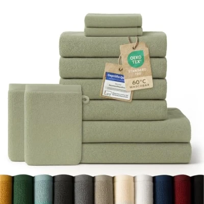 Abbildung von Blumtal Handtuch Set 10 Teilig Handtücher 100% Baumwolle, weich und saugstark, Frottee (10er Set), 2 Bade , 4 Hand Gästetücher + Waschlappen