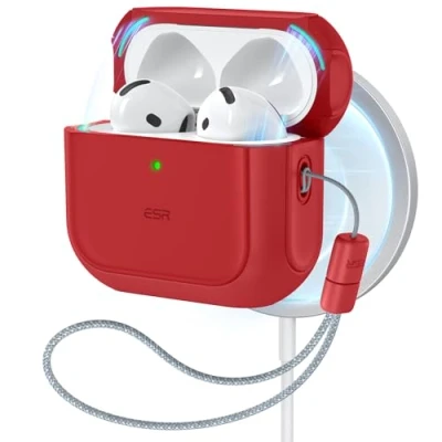 Abbildung von ESR für AirPods 4 Hülle, Kompatibel mit Gen (2024) (USB C), Unterstützt kabelloses Laden, Schutzhülle Handschlaufe, Magnetischer Deckel, Orbit Hybrid Rot
