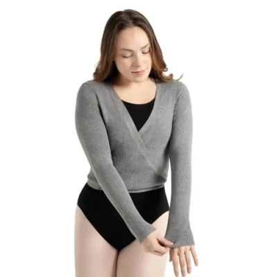 Abbildung von Capezio Damen Ribbed Knit Wrap Sweater Wickelpullover, Grau, M EU