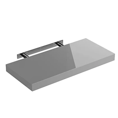 Abbildung von Casaria® Wandregal Grau mit Halterung 50 110cm Schwebend 15kg Traglast Küche Wohnzimmer Büro Bad Flur Schweberegal Regalbrett Hängeregal Hochglanz 50cm