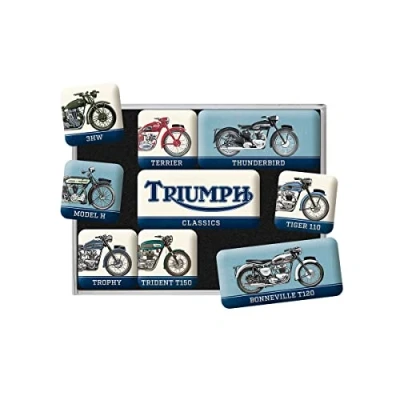 Abbildung von Nostalgic Art Retro Kühlschrank Magnete, 9 Stück, Triumph Model Chart Geschenk Idee für Biker, Magnetset Magnettafel, Vintage Design